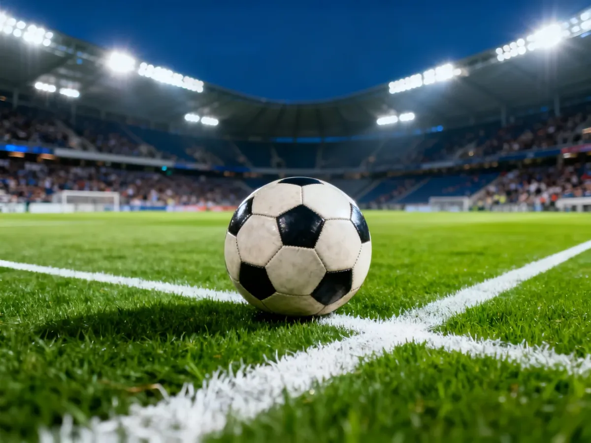 Piłka do gry na murawie stadionu w świetle reflektorów przed meczem Chelsea z Luton Town.