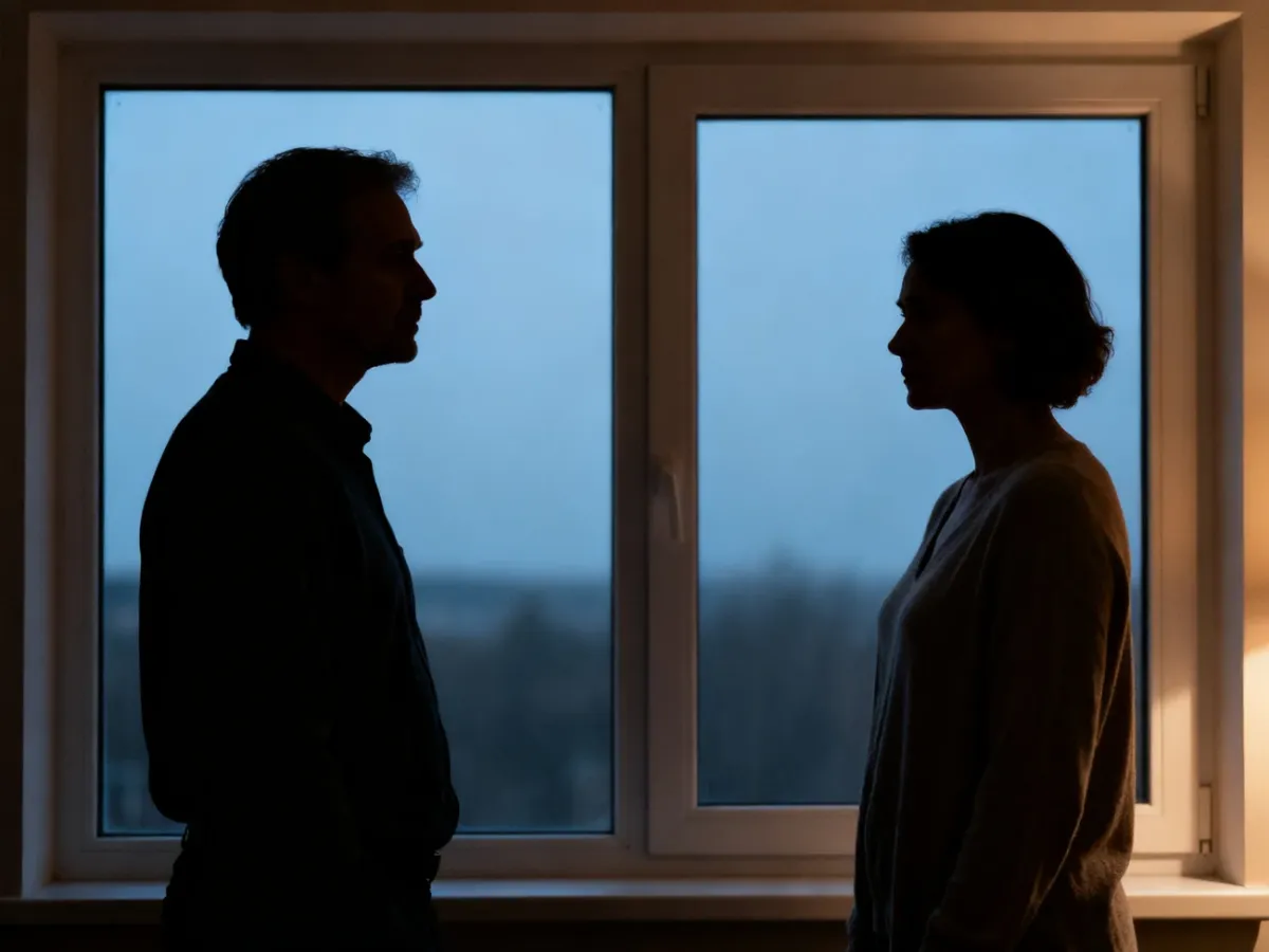 Dwie osoby stojące osobno przy oknie w spokojnej, refleksyjnej atmosferze