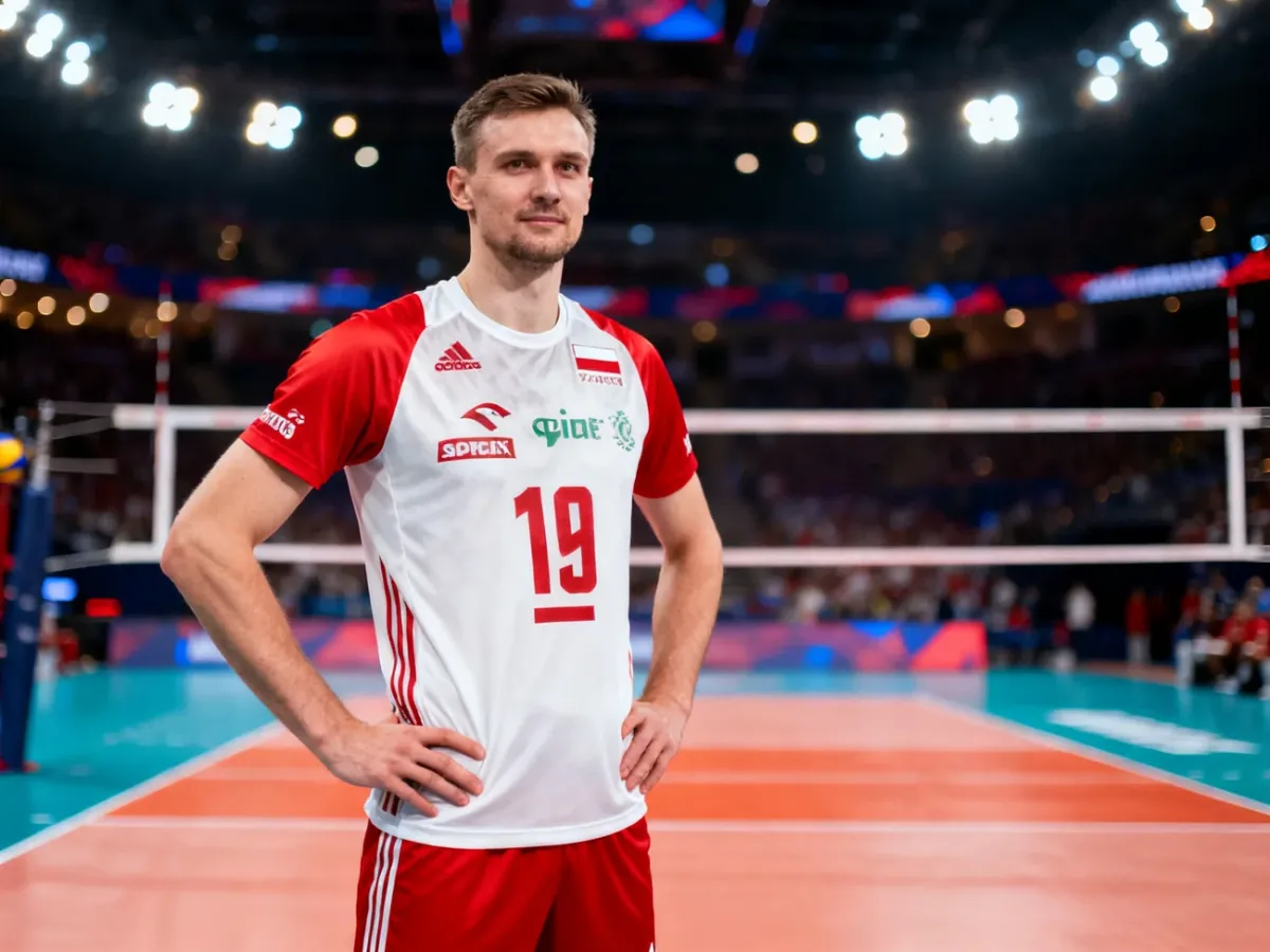 Bartosz Kurek na hali siatkarskiej podczas międzynarodowej kariery