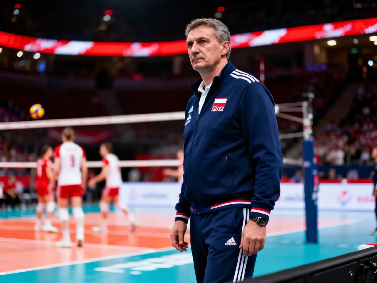 Nikola Grbić prowadzący reprezentację Polski podczas meczu siatkówki